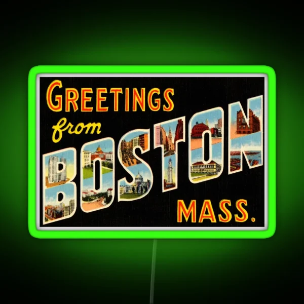 Greetings From Boston Mass RGB Neon Sign