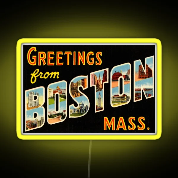 Greetings From Boston Mass RGB Neon Sign