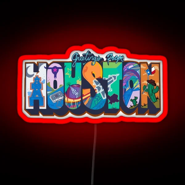 Greetings From Houston Art RGB Neon Sign