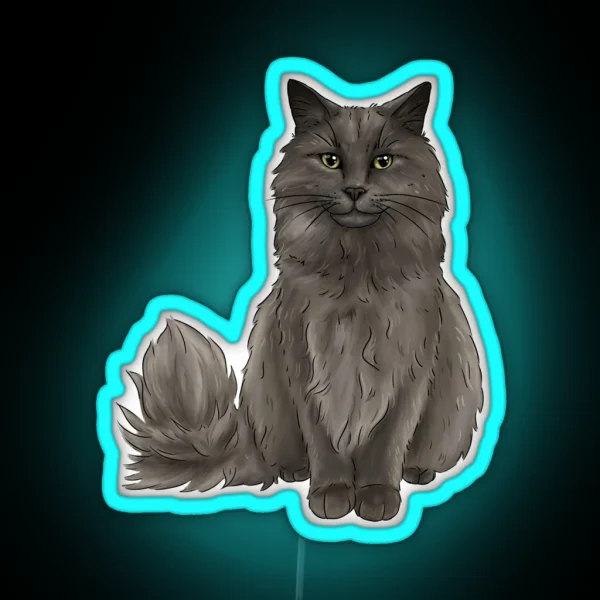 Grey Cat Illustration RGB Neon Sign