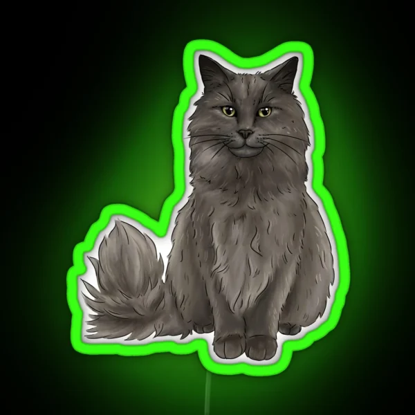 Grey Cat Illustration RGB Neon Sign