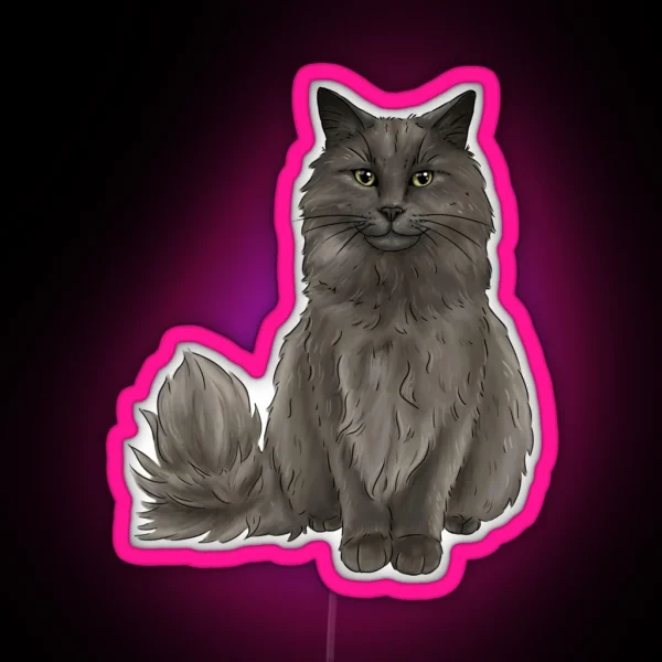 Grey Cat Illustration RGB Neon Sign