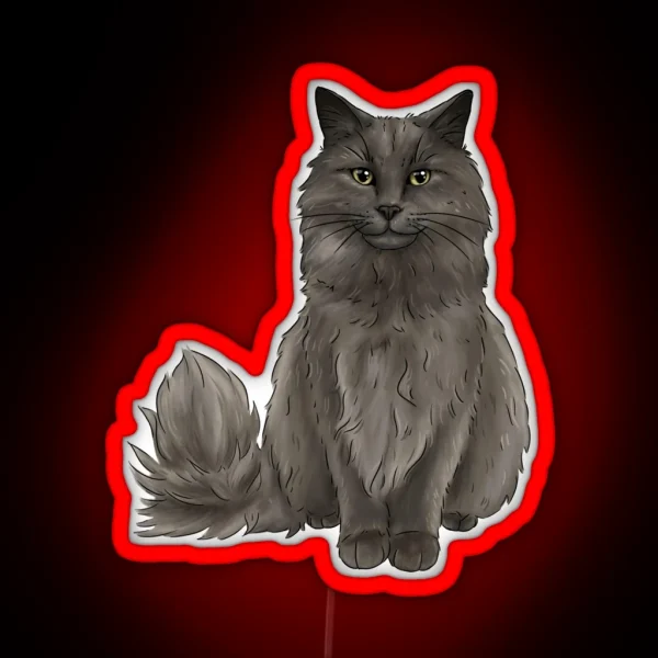 Grey Cat Illustration RGB Neon Sign