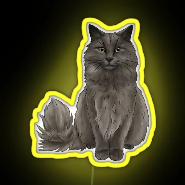 Grey Cat Illustration RGB Neon Sign