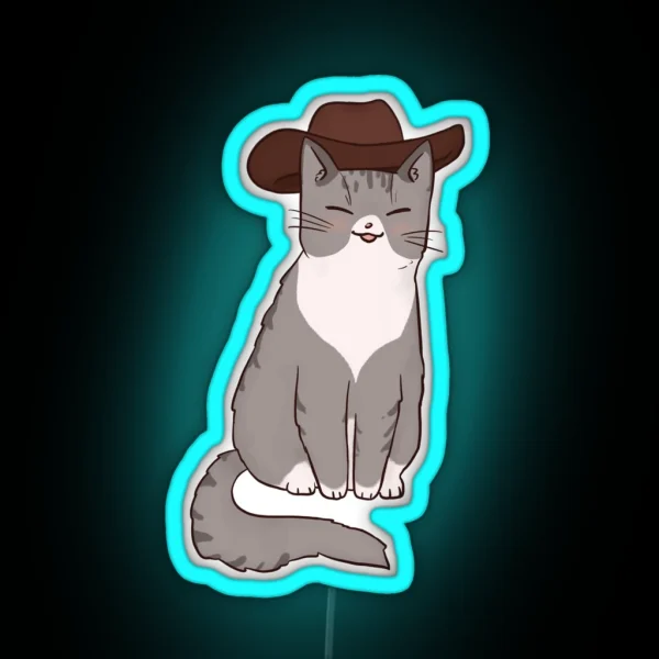 Grey Cowboy Cat RGB Neon Sign