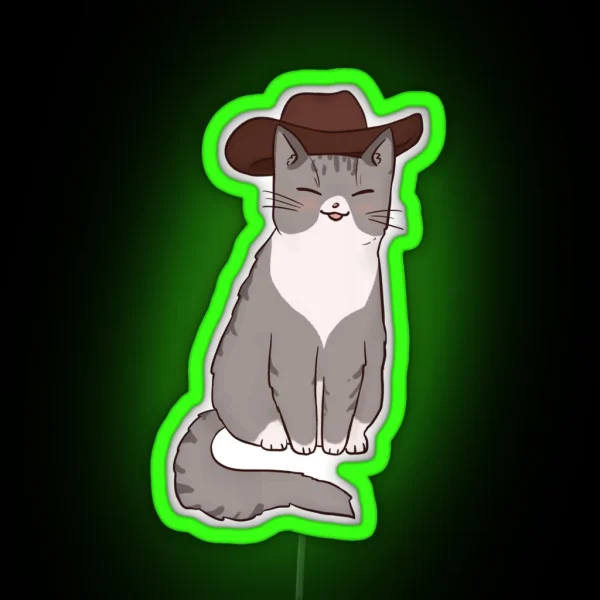 Grey Cowboy Cat RGB Neon Sign