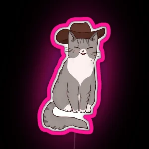 Grey Cowboy Cat RGB Neon Sign