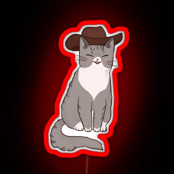 Grey Cowboy Cat RGB Neon Sign