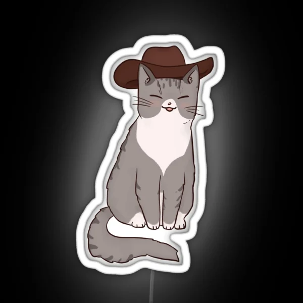 Grey Cowboy Cat RGB Neon Sign
