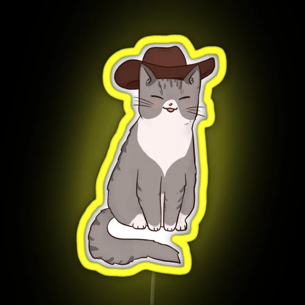 Grey Cowboy Cat RGB Neon Sign