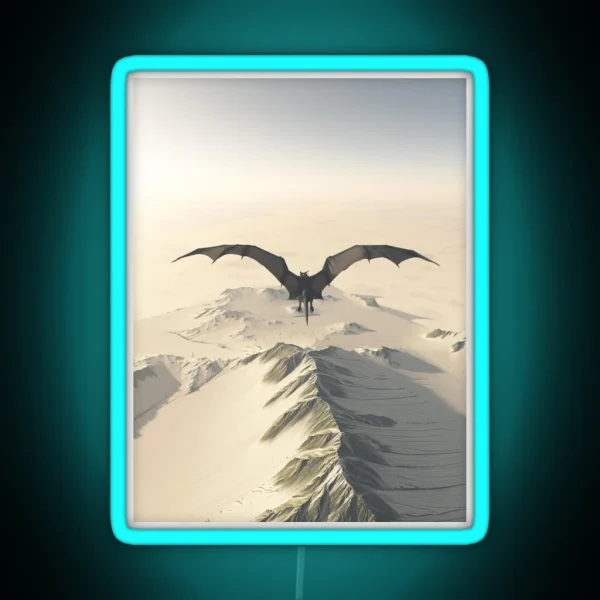 Grey Dragon Flight Over Snowy Mountains RGB Neon Sign