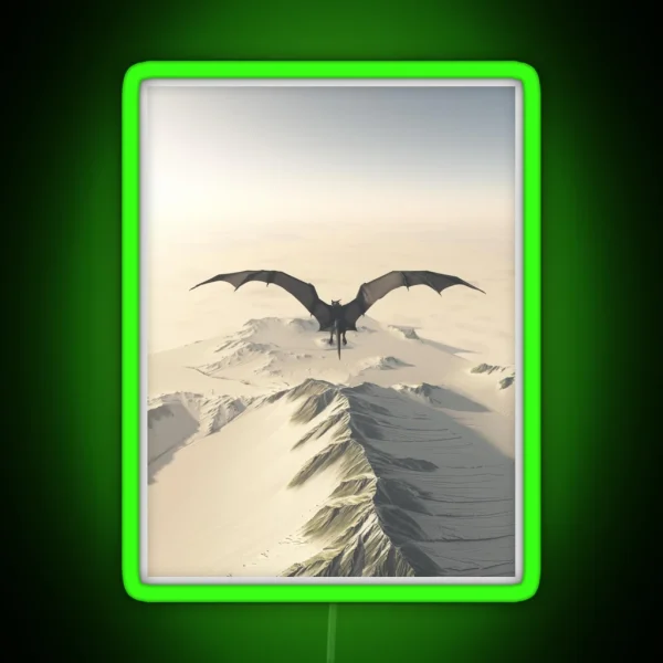 Grey Dragon Flight Over Snowy Mountains RGB Neon Sign