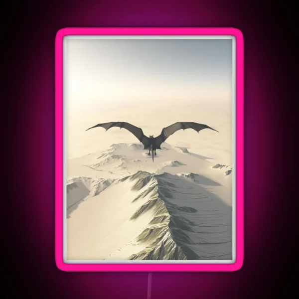 Grey Dragon Flight Over Snowy Mountains RGB Neon Sign