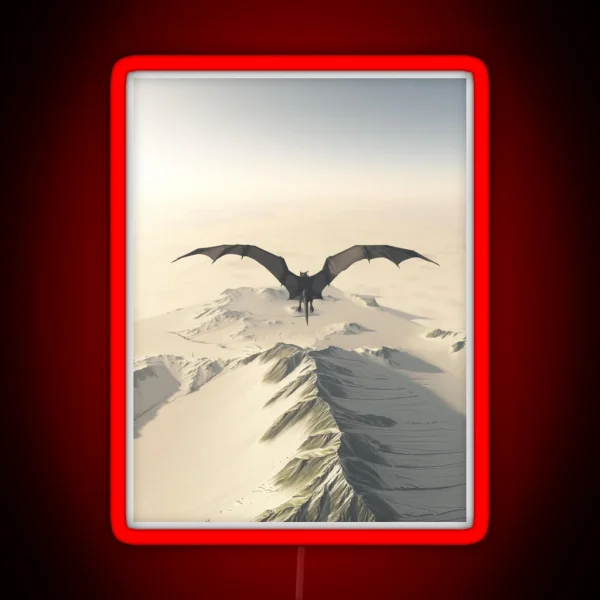 Grey Dragon Flight Over Snowy Mountains RGB Neon Sign