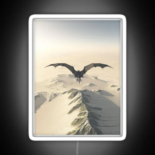 Grey Dragon Flight Over Snowy Mountains RGB Neon Sign
