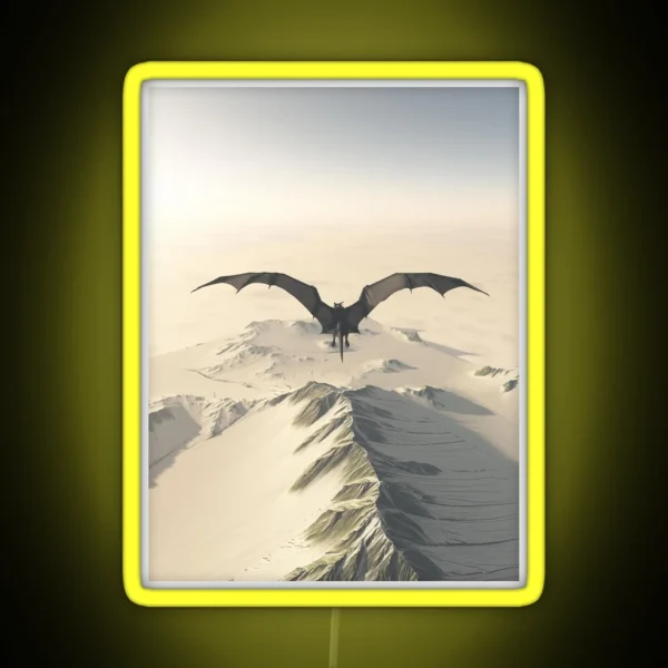 Grey Dragon Flight Over Snowy Mountains RGB Neon Sign