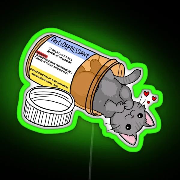 Grey Kitty Antidepressant Love Medicine RGB Neon Sign