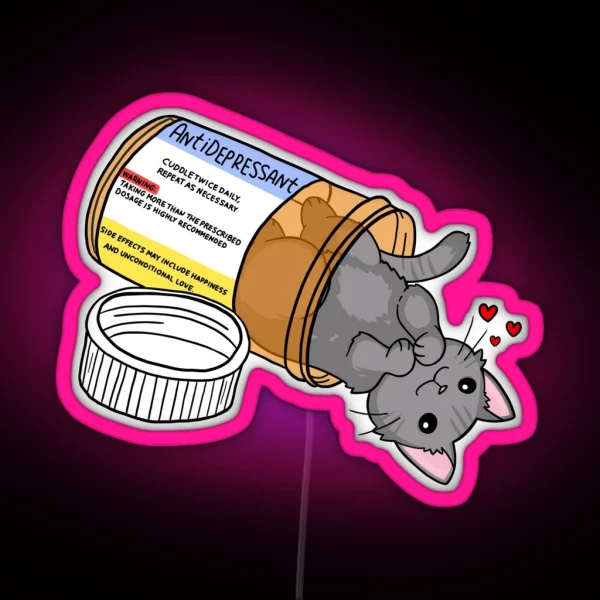 Grey Kitty Antidepressant Love Medicine RGB Neon Sign
