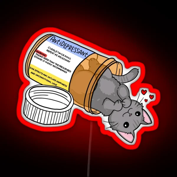 Grey Kitty Antidepressant Love Medicine RGB Neon Sign