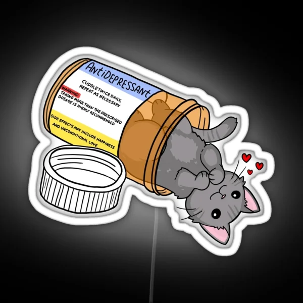 Grey Kitty Antidepressant Love Medicine RGB Neon Sign
