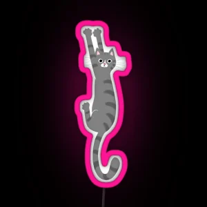 Grey Tabby Cat Hanging On Funny Gray Striped Cat Holding On With Claws RGB Neon Sign