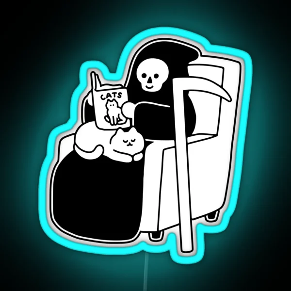 Grim And Cat Reading Time RGB Neon Sign