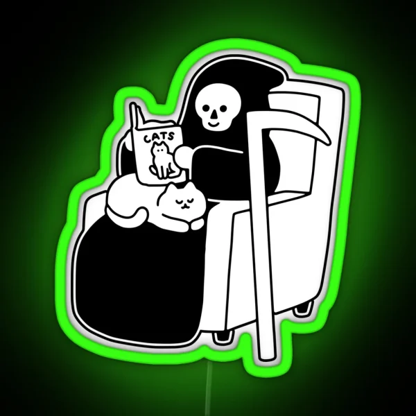 Grim And Cat Reading Time RGB Neon Sign