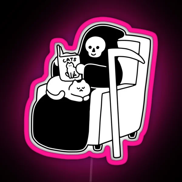Grim And Cat Reading Time RGB Neon Sign