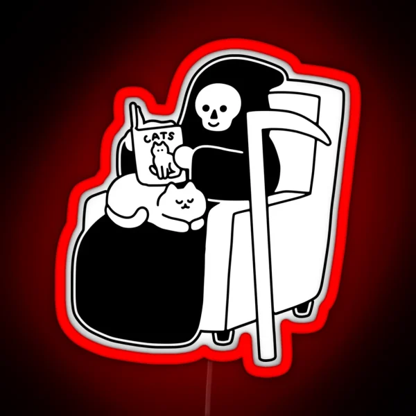 Grim And Cat Reading Time RGB Neon Sign