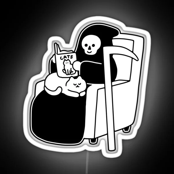 Grim And Cat Reading Time RGB Neon Sign