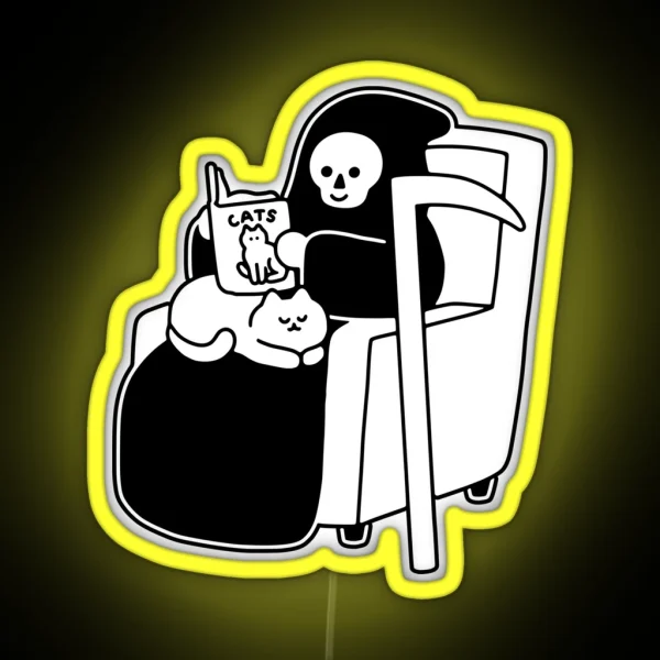 Grim And Cat Reading Time RGB Neon Sign