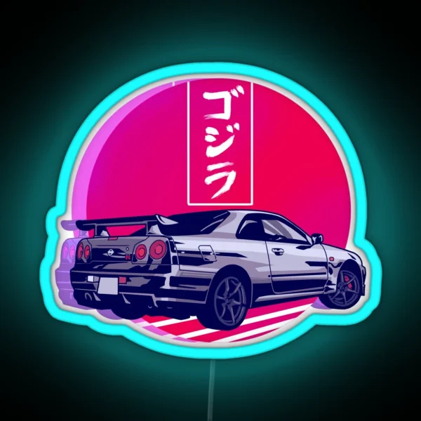 GTR R34 Gojira Sunset RGB Neon Sign