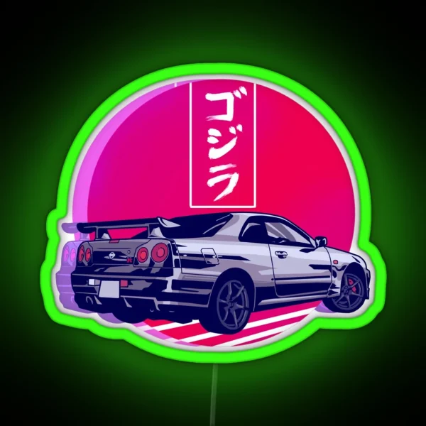 GTR R34 Gojira Sunset RGB Neon Sign