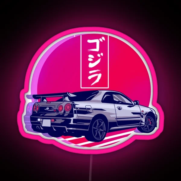 GTR R34 Gojira Sunset RGB Neon Sign