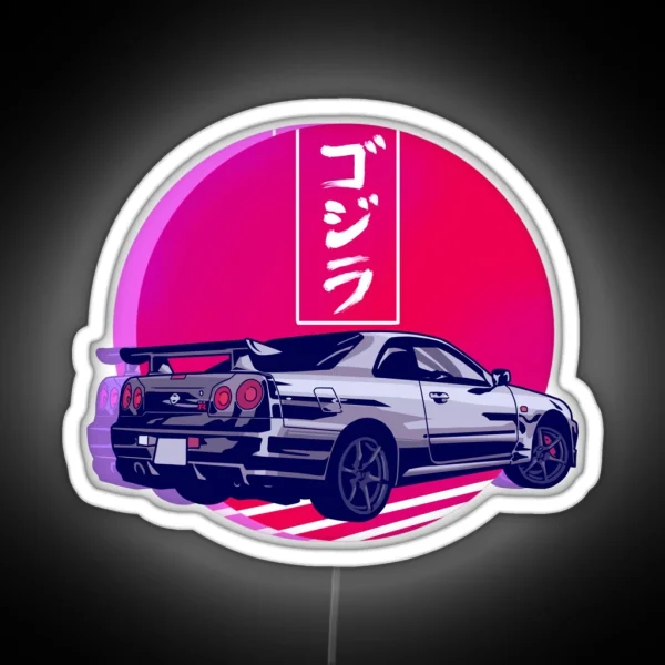GTR R34 Gojira Sunset RGB Neon Sign