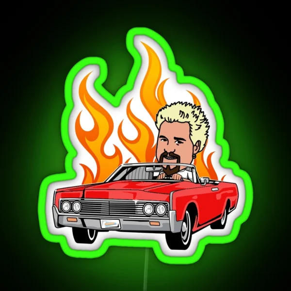 Guy Fieri On The Way To Flavor Town In His Convertible RGB Neon Sign