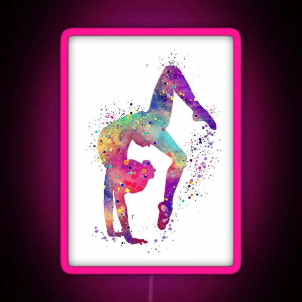 Gymnastics Girl Tumbling Colorful Watercolor Art Gift RGB Neon Sign