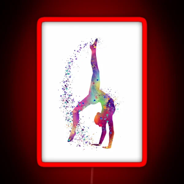 Gymnastics Tumbling Girl Watercolor Silhouette RGB Neon Sign