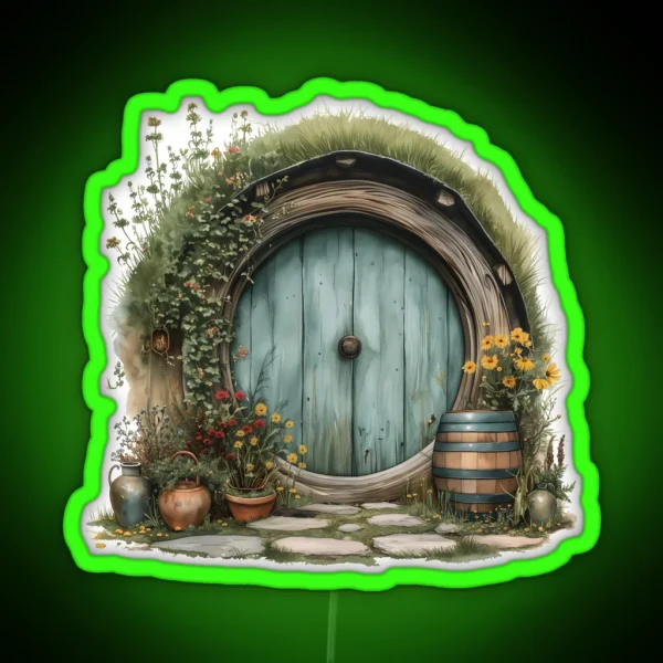 Halfling Round Door In Watercolor Fantasy RGB Neon Sign