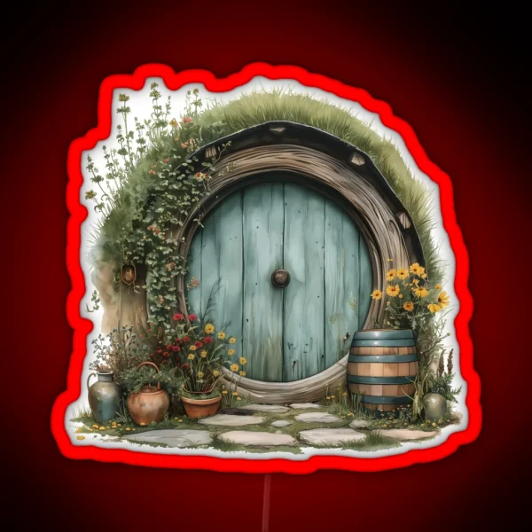 Halfling Round Door In Watercolor Fantasy RGB Neon Sign