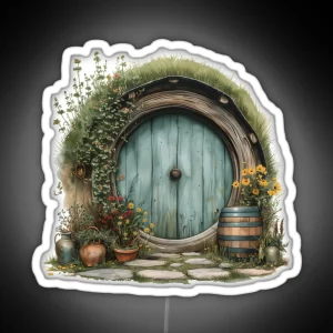 Halfling Round Door In Watercolor Fantasy RGB Neon Sign