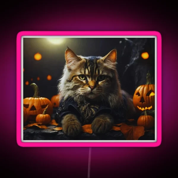 Halloween Cat Artwork RGB Neon Sign