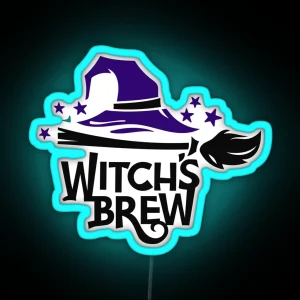 Halloween Witches Broom And Hat Brew RGB Neon Sign