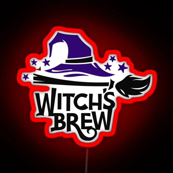 Halloween Witches Broom And Hat Brew RGB Neon Sign