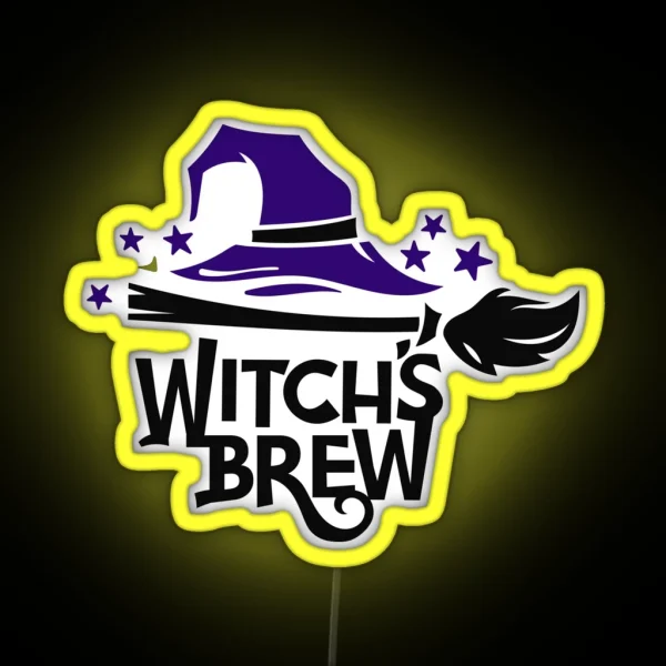Halloween Witches Broom And Hat Brew RGB Neon Sign