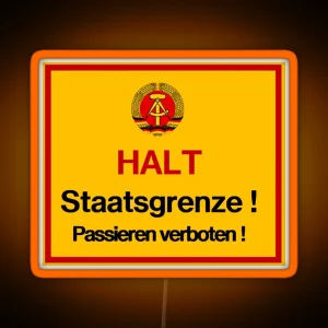 Halt Staatsgrenze East Germany Border Warning Sign RGB Neon Sign