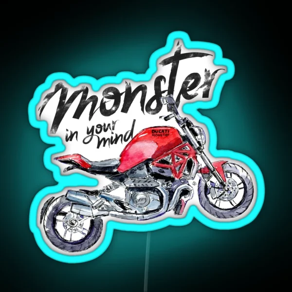 Hand Drawn Ducati Monster Sketch RGB Neon Sign