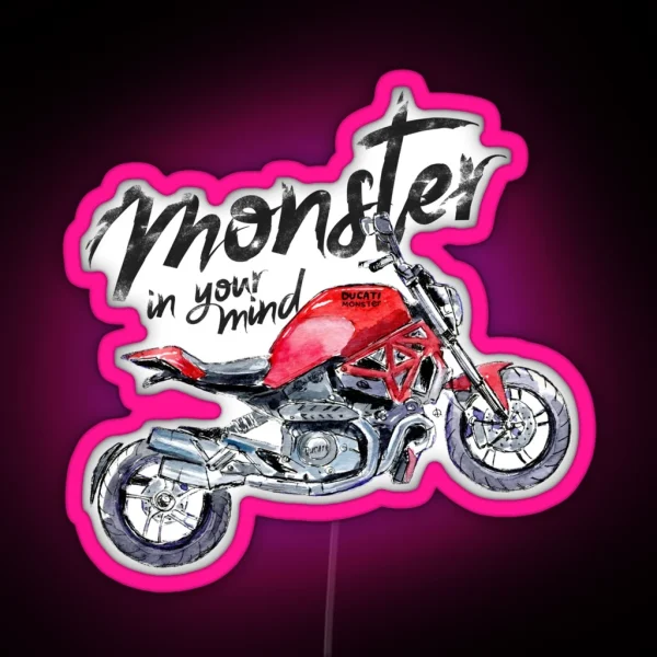 Hand Drawn Ducati Monster Sketch RGB Neon Sign