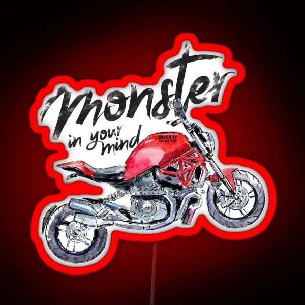 Hand Drawn Ducati Monster Sketch RGB Neon Sign