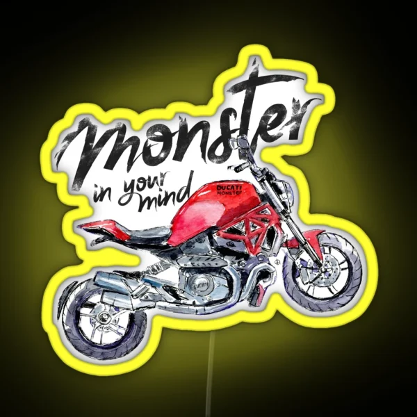 Hand Drawn Ducati Monster Sketch RGB Neon Sign